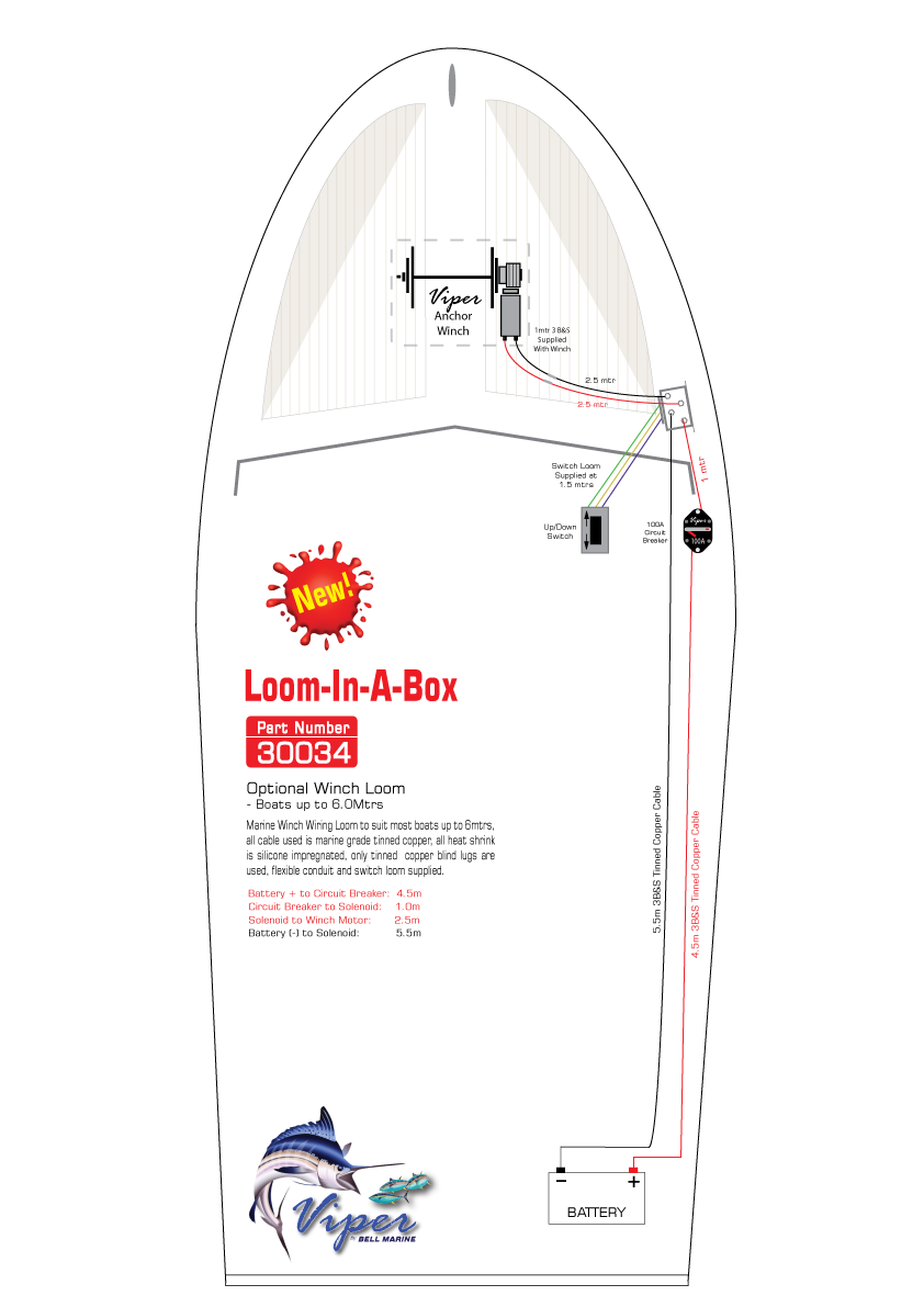 Viper Pro Series Winch Wiring Loom For 1000 Winch – Boats Up To 6 Mtrs